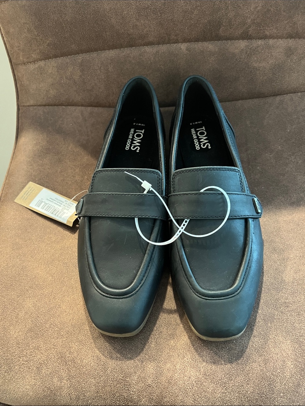 TOMS Navy Leather Slip-On Loafers